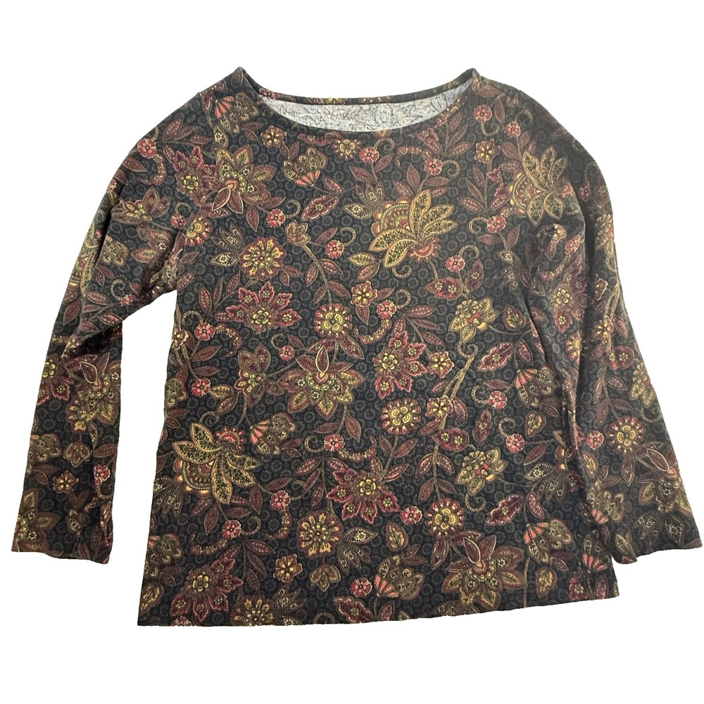 Appleseed's Top Womens Petite PM Floral Cottagecore Long Sleeve  Coquette